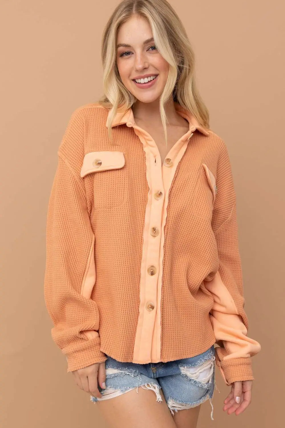 Orange Waffle Button Down Shacket