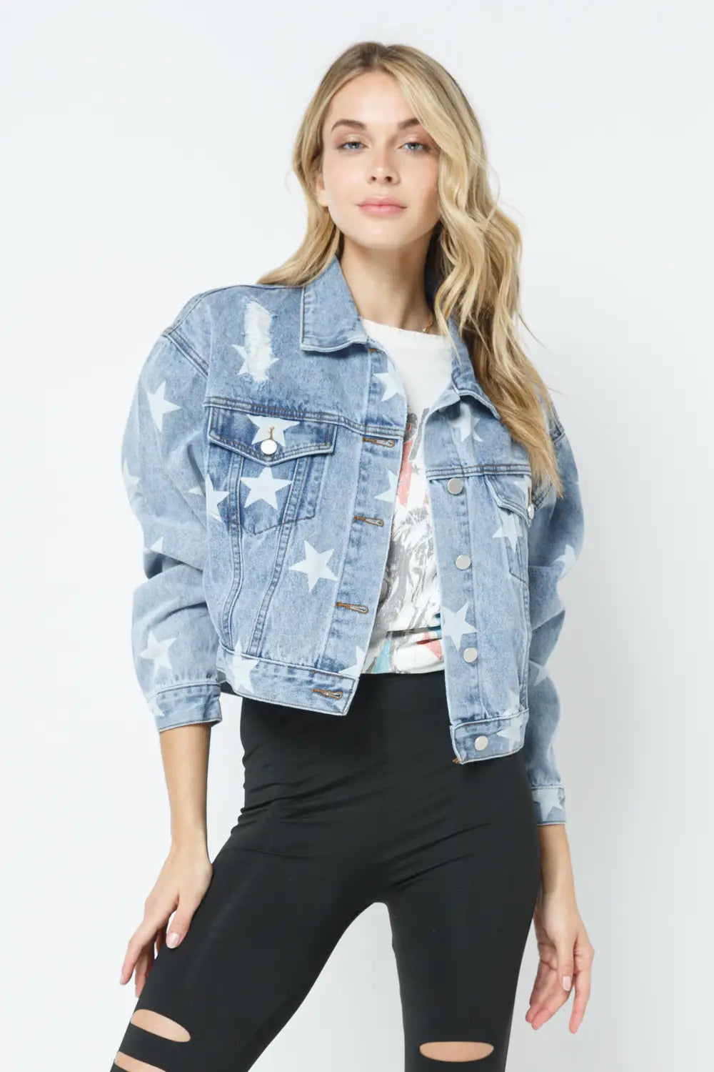 Distressed Denim Star Jean Jacket