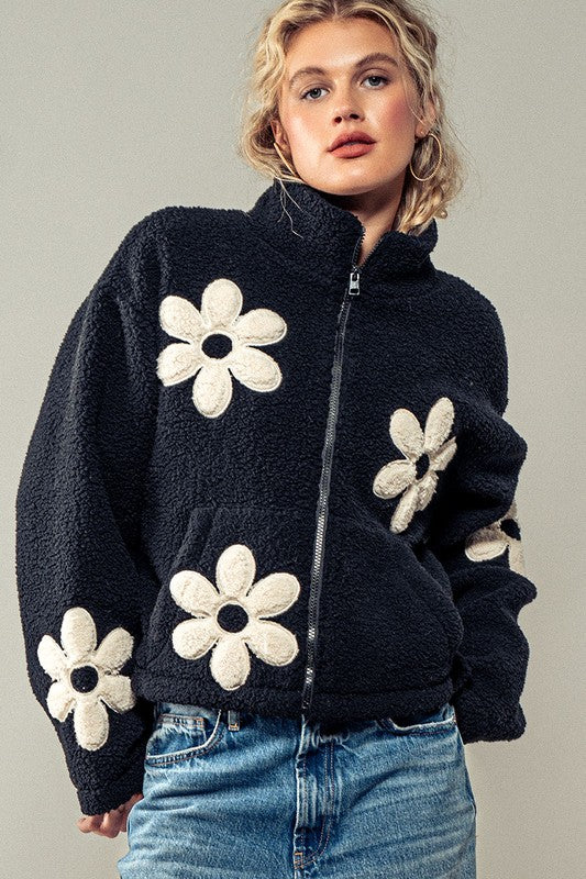 Floral Sherpa Zip Up Jacket
