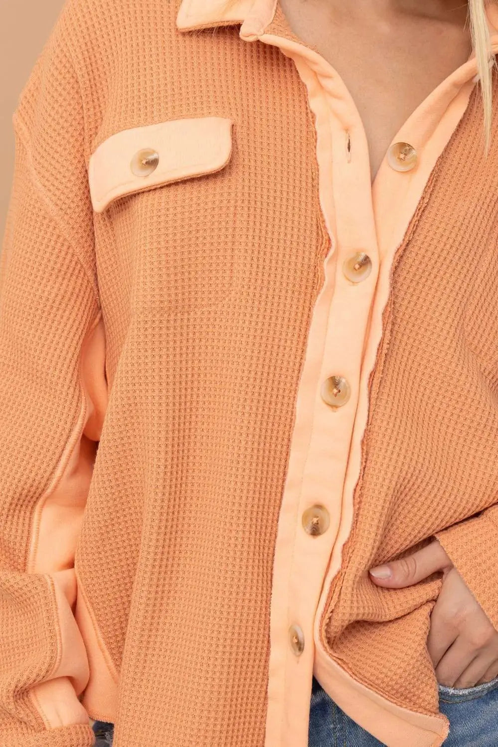 Orange Waffle Button Down Shacket