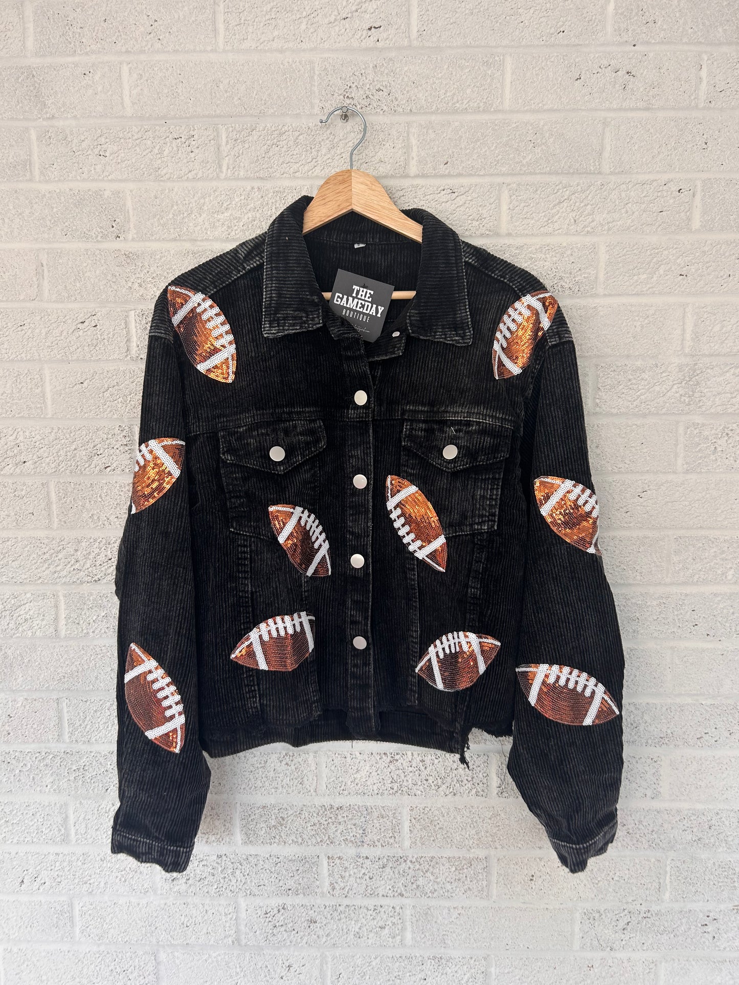Distressed Corded Football Jacket