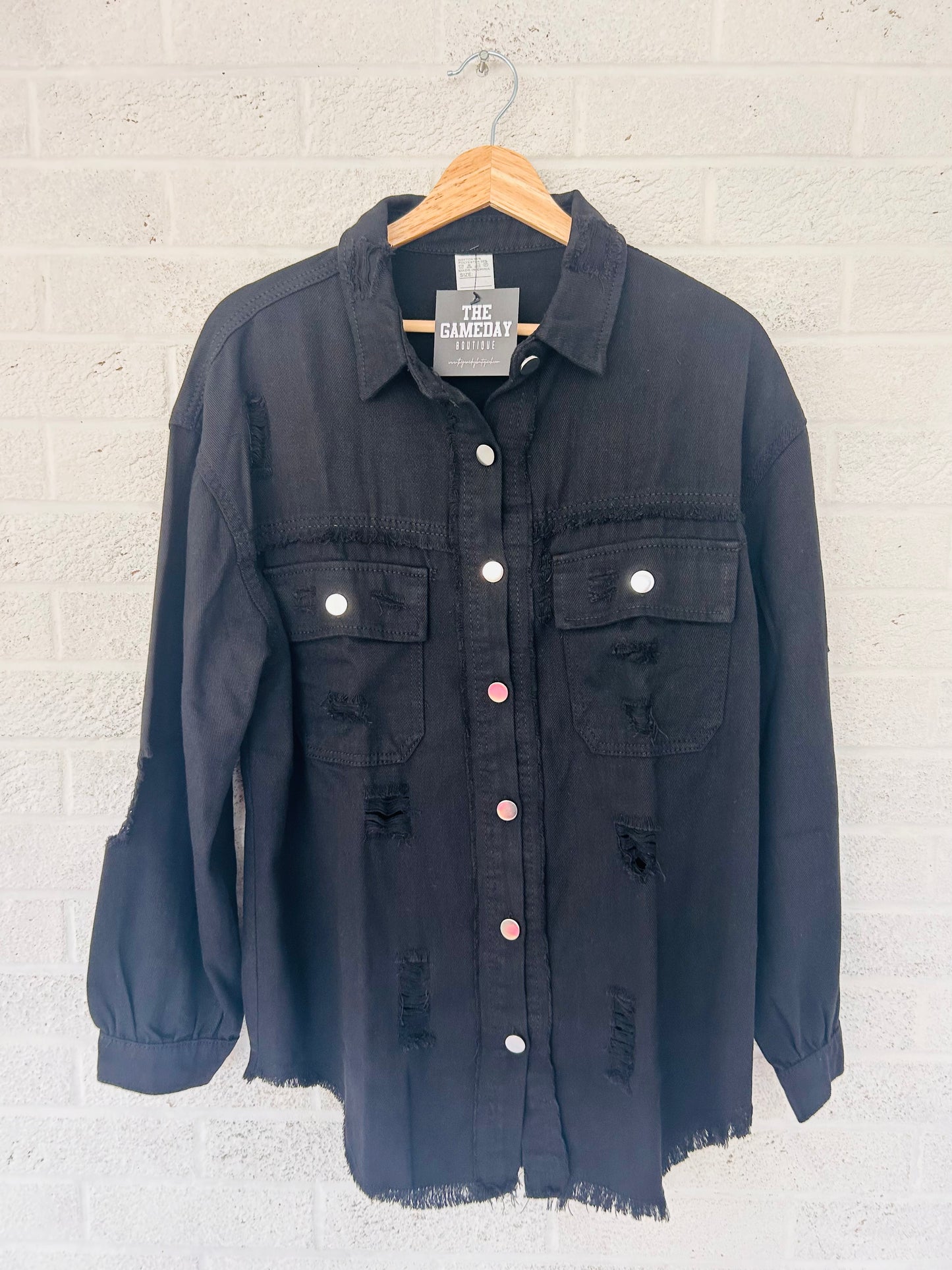 Distressed Denim Jacket Black