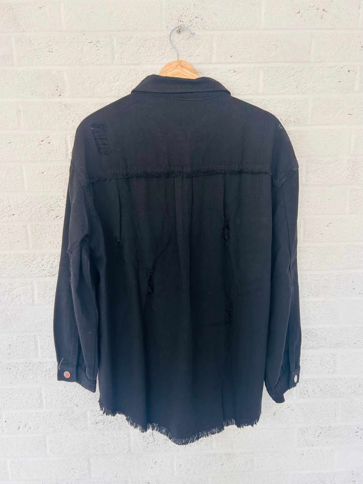 Distressed Denim Jacket Black