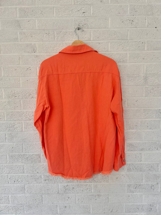 Distressed Denim Jacket Orange/Salmon