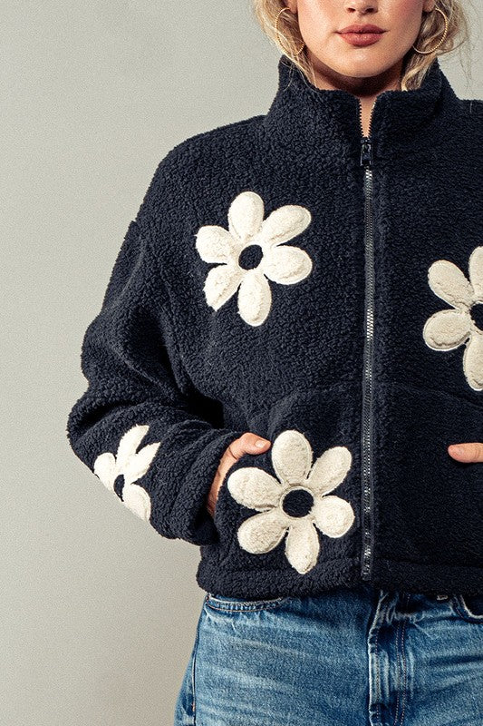 Floral Sherpa Zip Up Jacket