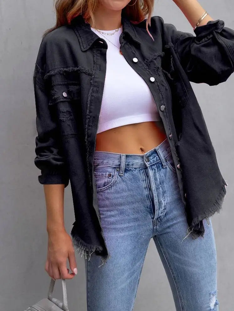 Distressed Denim Jacket Black