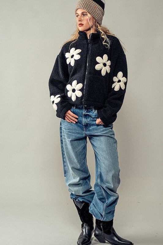 Floral Sherpa Zip Up Jacket