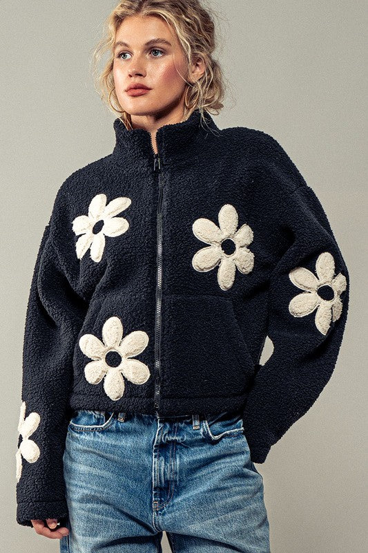 Floral Sherpa Zip Up Jacket