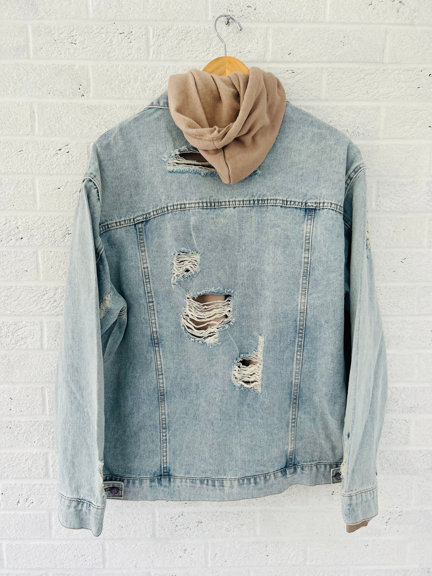 Oversize Medium Wash Ripped Denim Jacket (XL-3X)