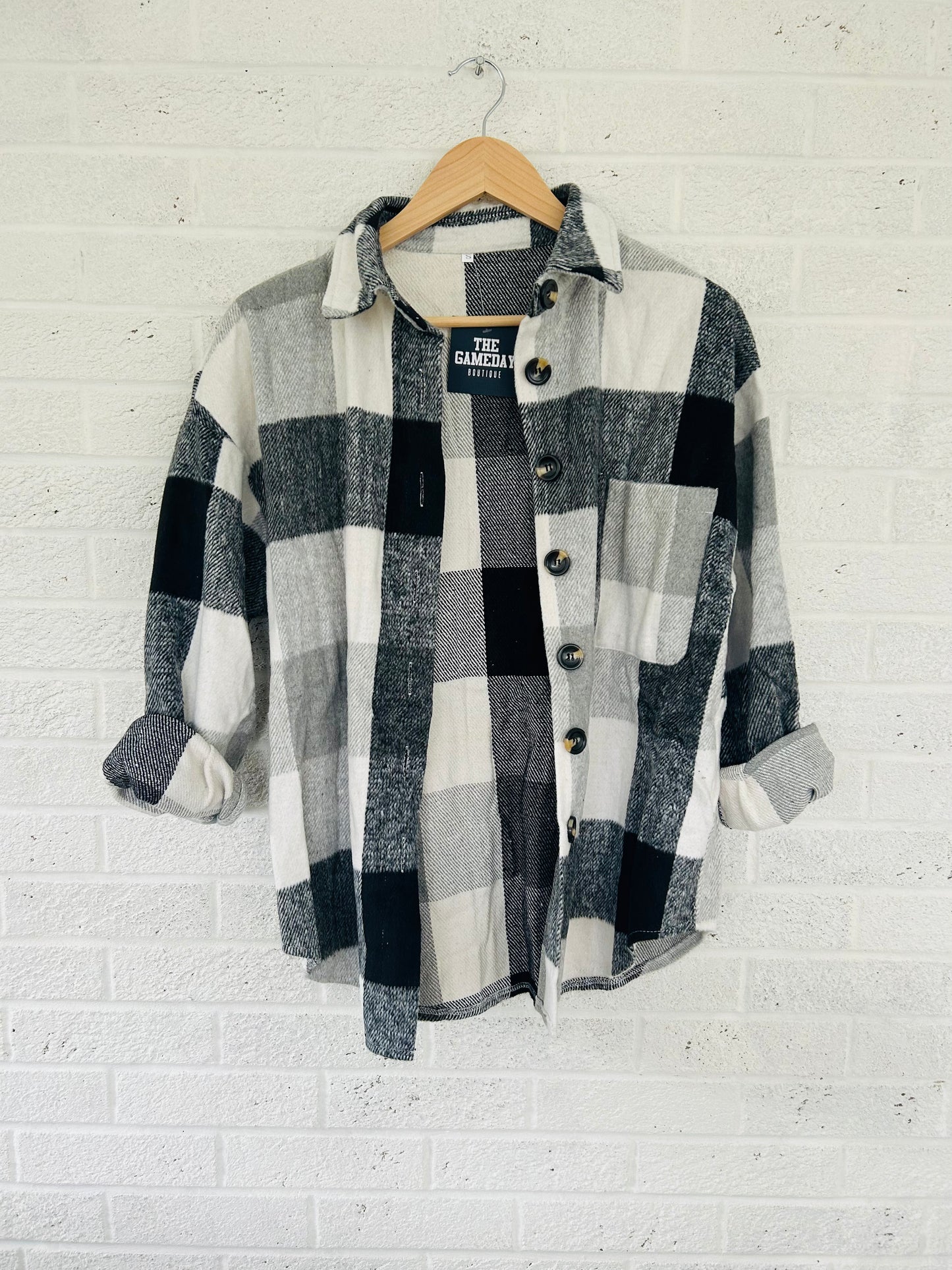 Grey and White Flannel Shacket
