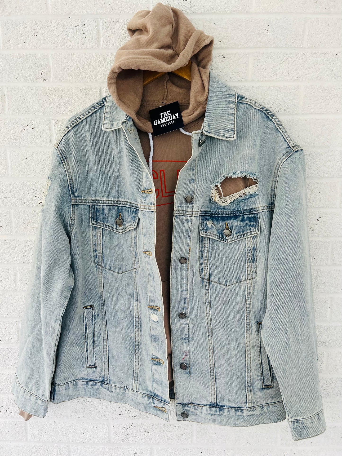 Oversize Medium Wash Ripped Denim Jacket (XL-3X)