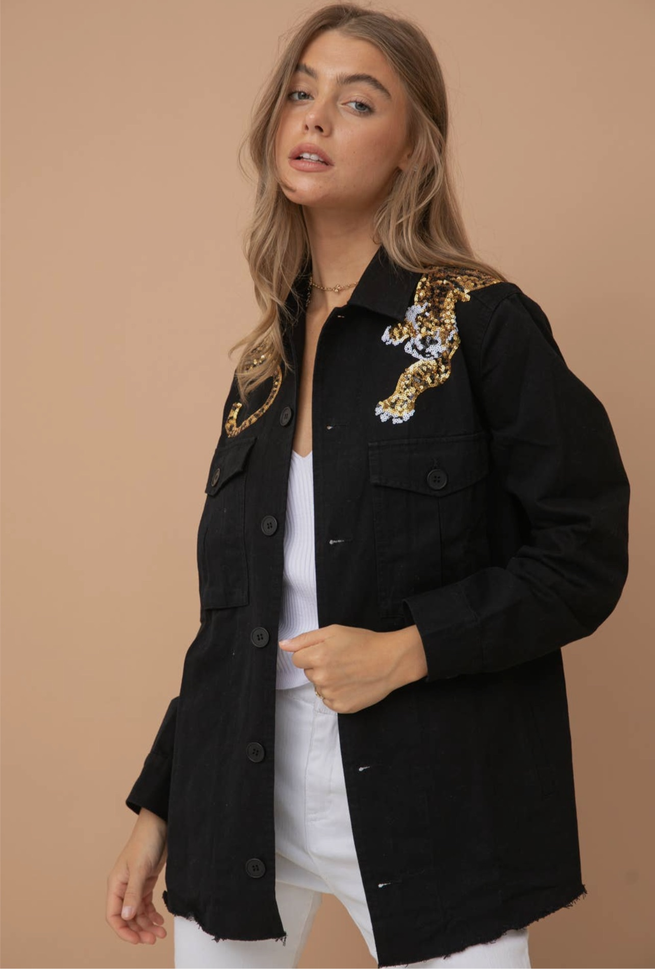 Sequins Tiger Cargo Shacket