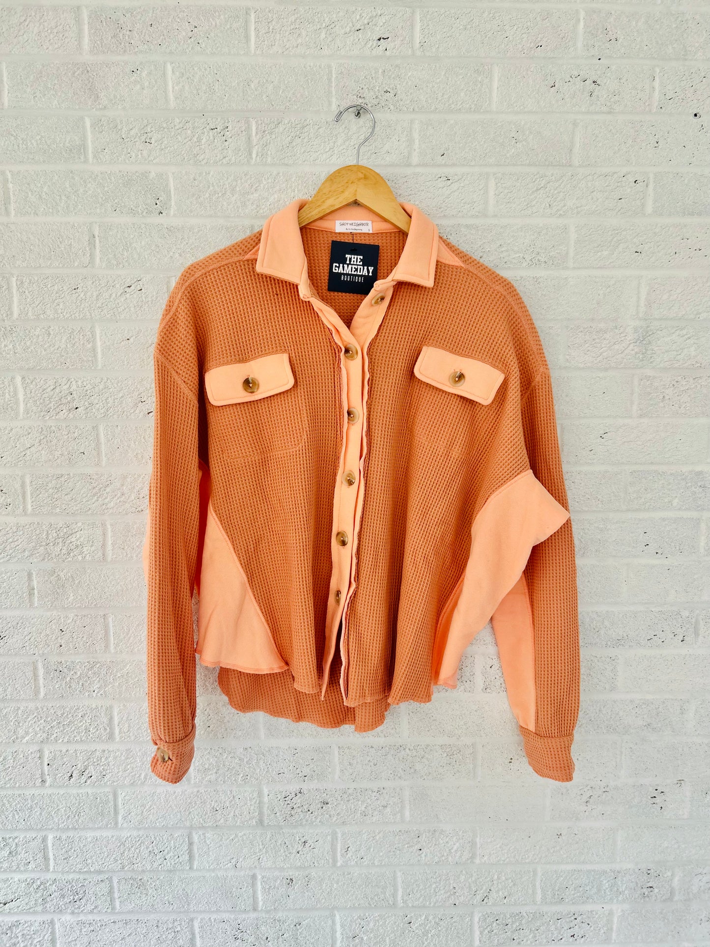 Orange Waffle Button Down Shacket