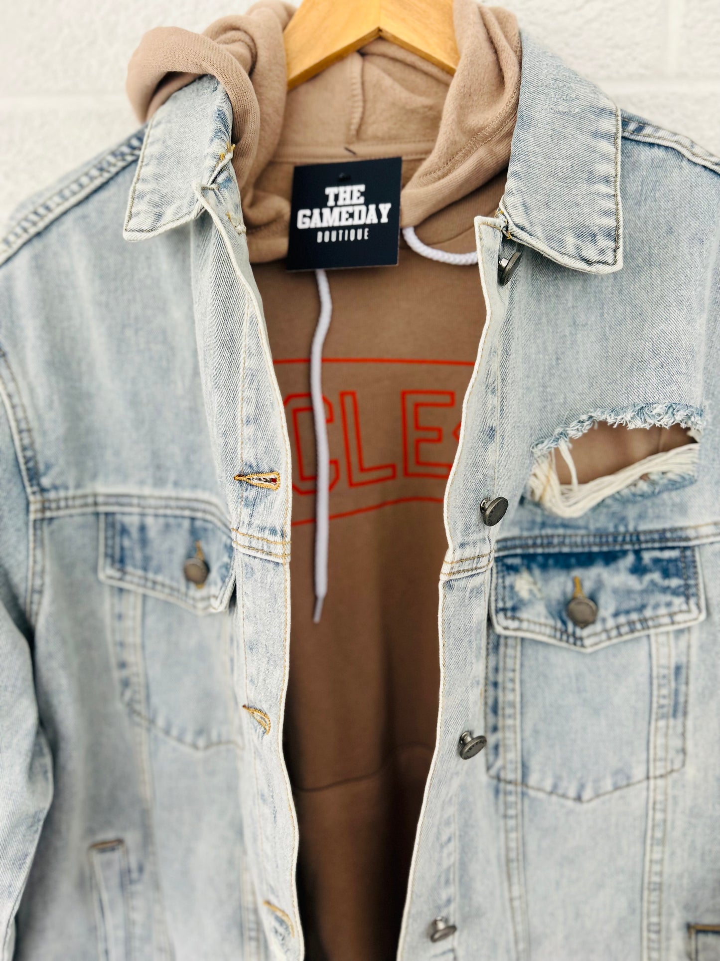 Oversize Medium Wash Ripped Denim Jacket (XL-3X)