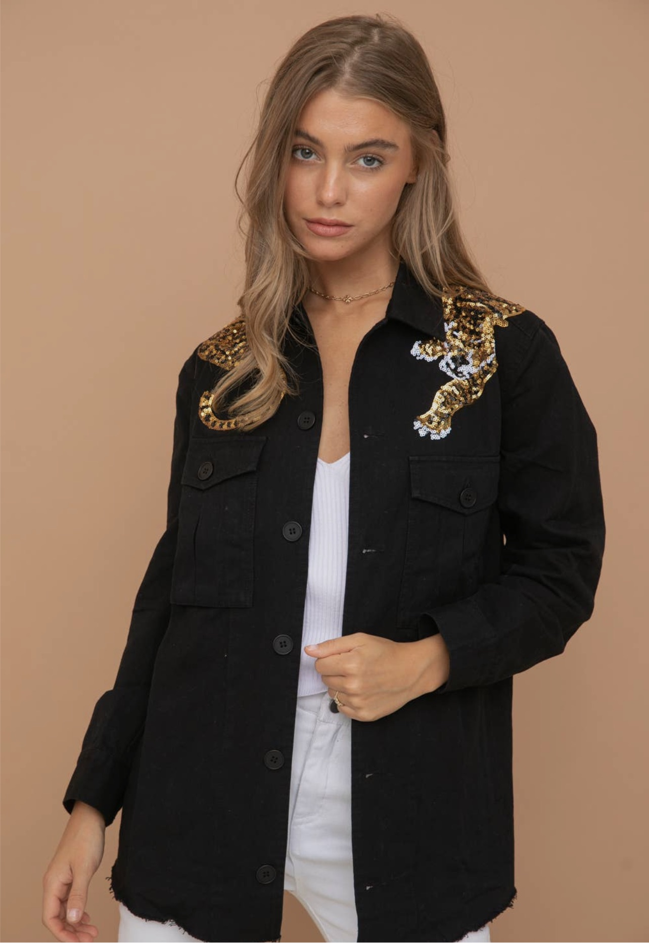 Sequins Tiger Cargo Shacket