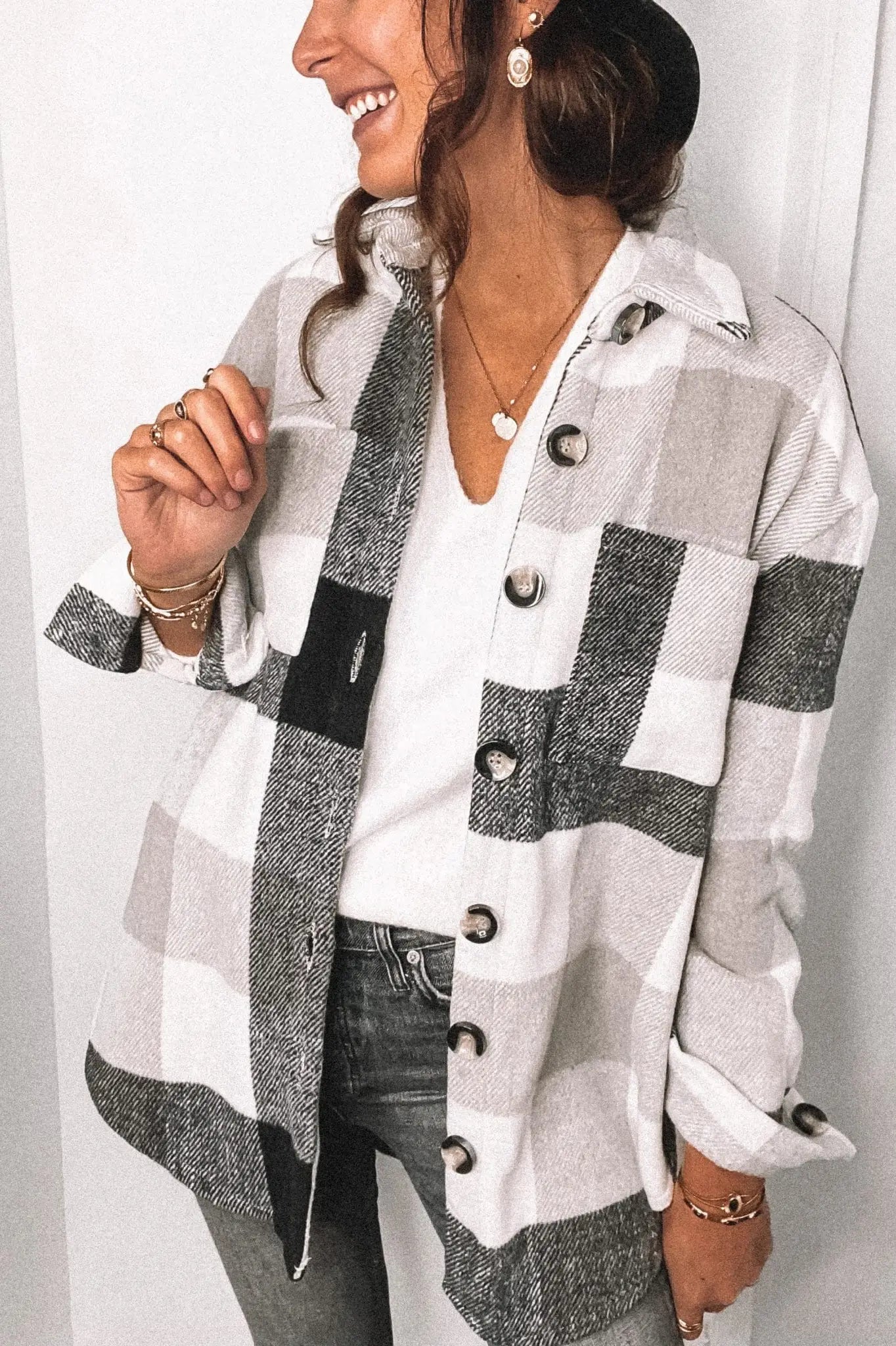 Grey and White Flannel Shacket