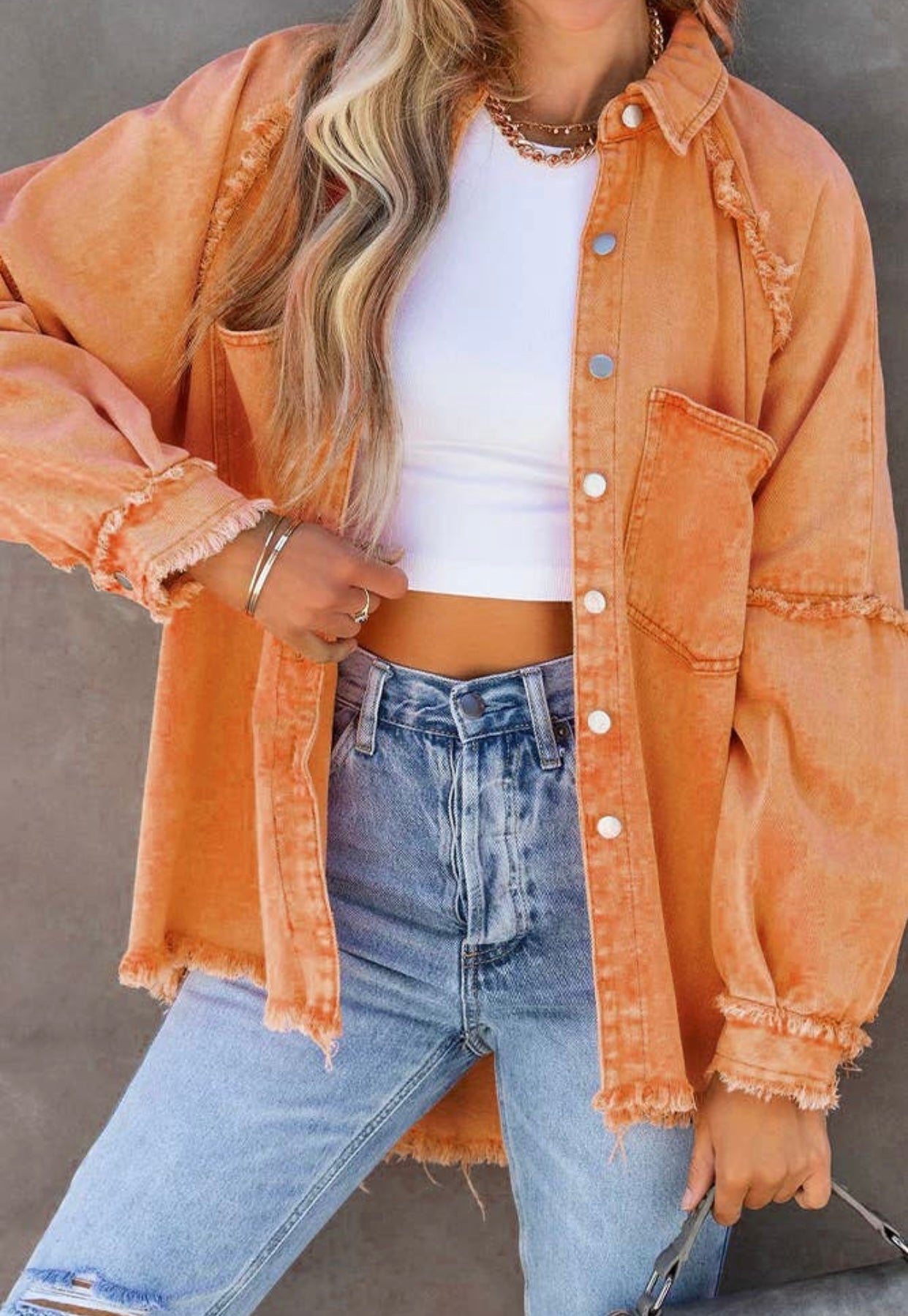 Orange Denim Fringe Shacket