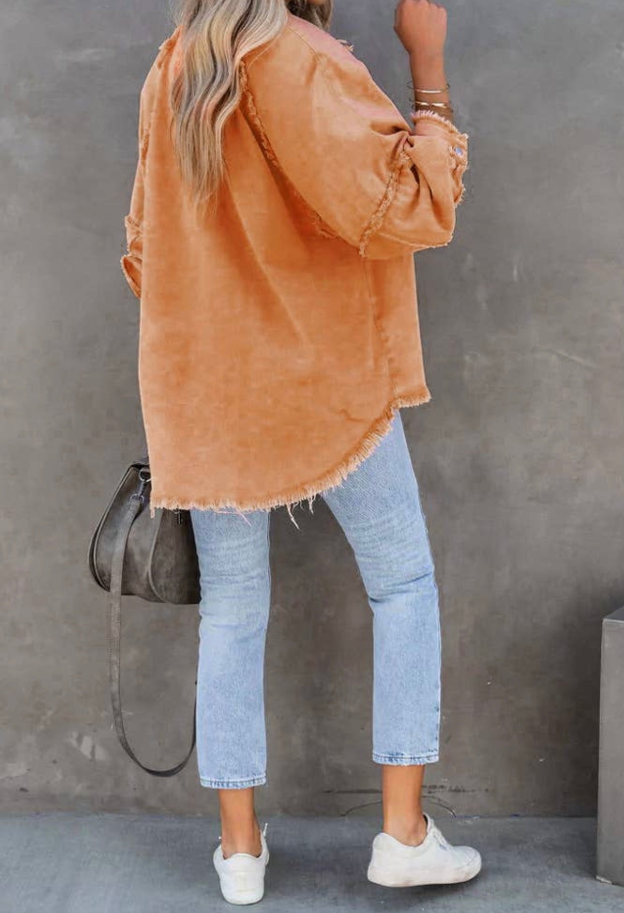 Orange Denim Fringe Shacket