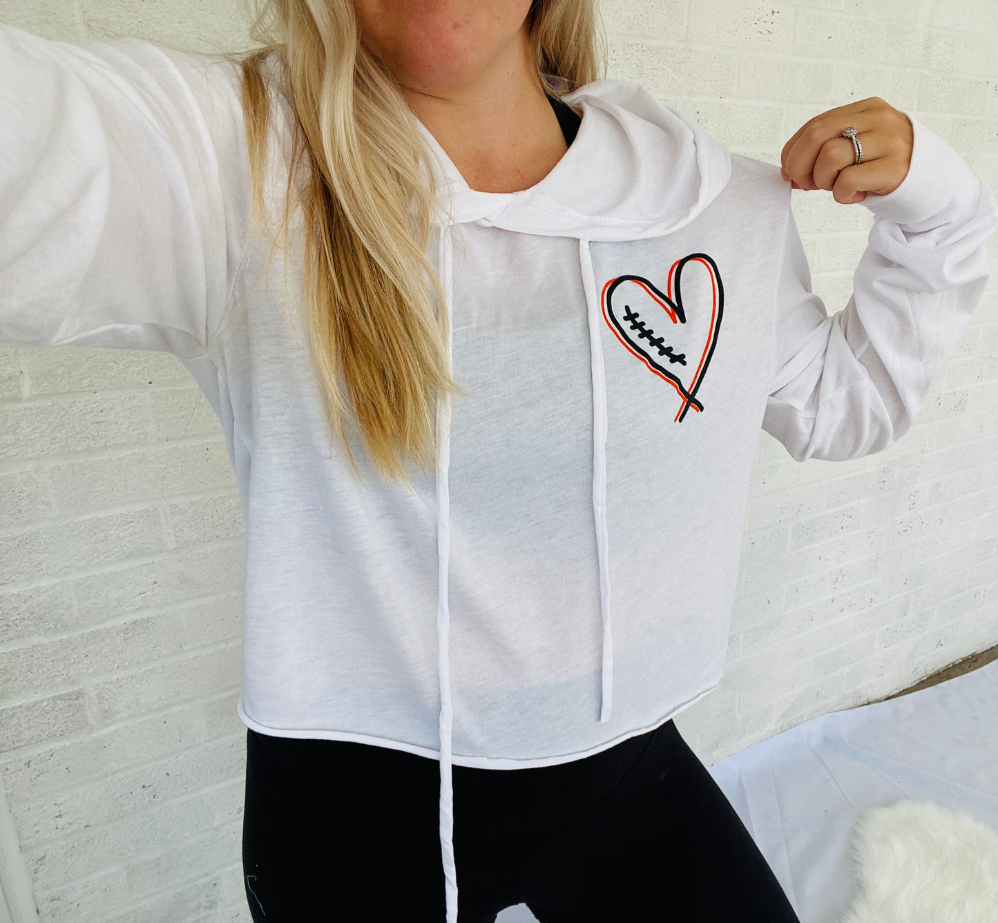 Laced Heart Orange and Black Cropped Long Sleeve T-shirt Hoodie