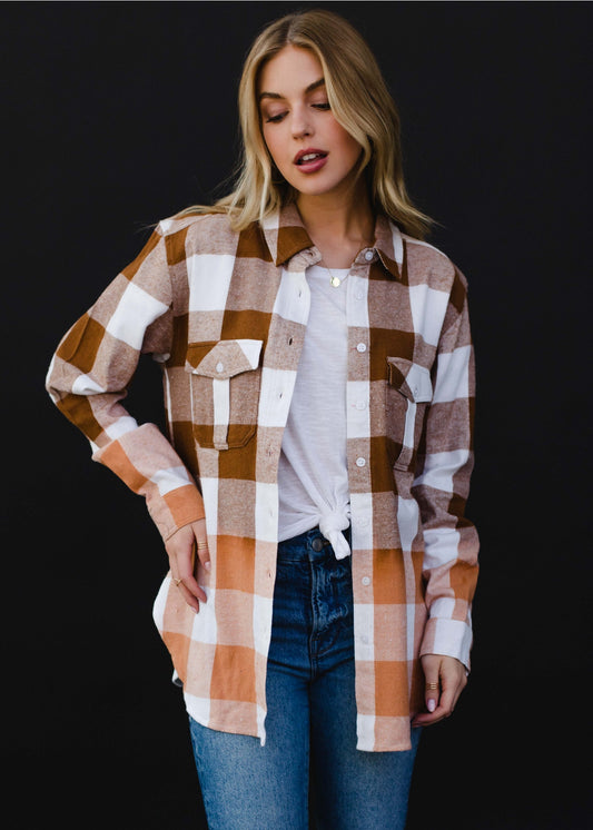Brown/Tan/Ivory Flannel Shacket