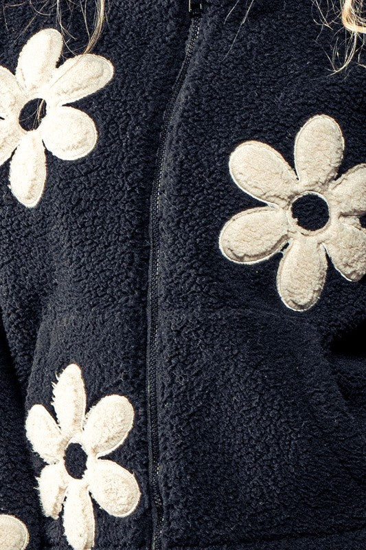 Floral Sherpa Zip Up Jacket
