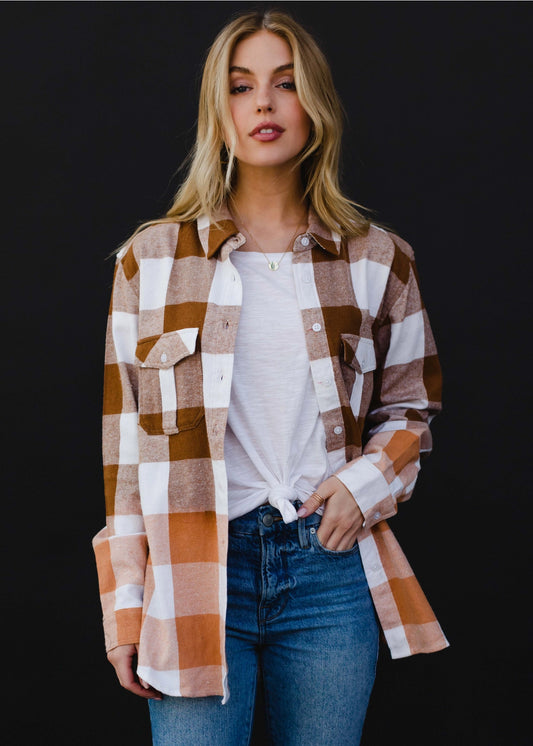 Brown/Tan/Ivory Flannel Shacket