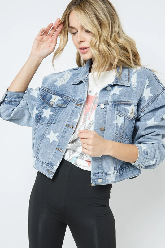 Distressed Denim Star Jean Jacket