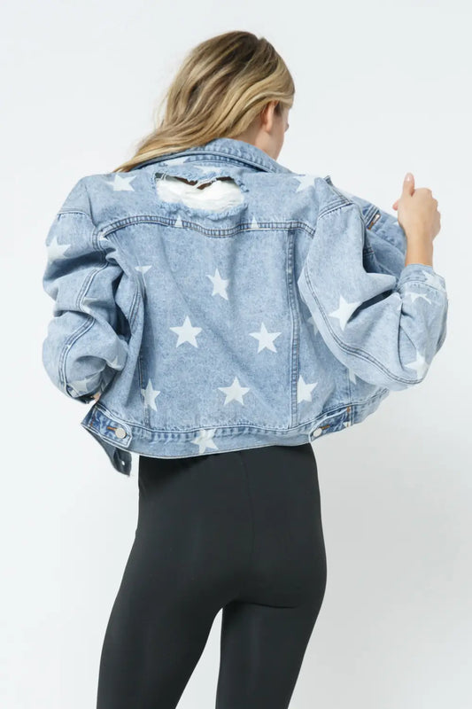 Distressed Denim Star Jean Jacket