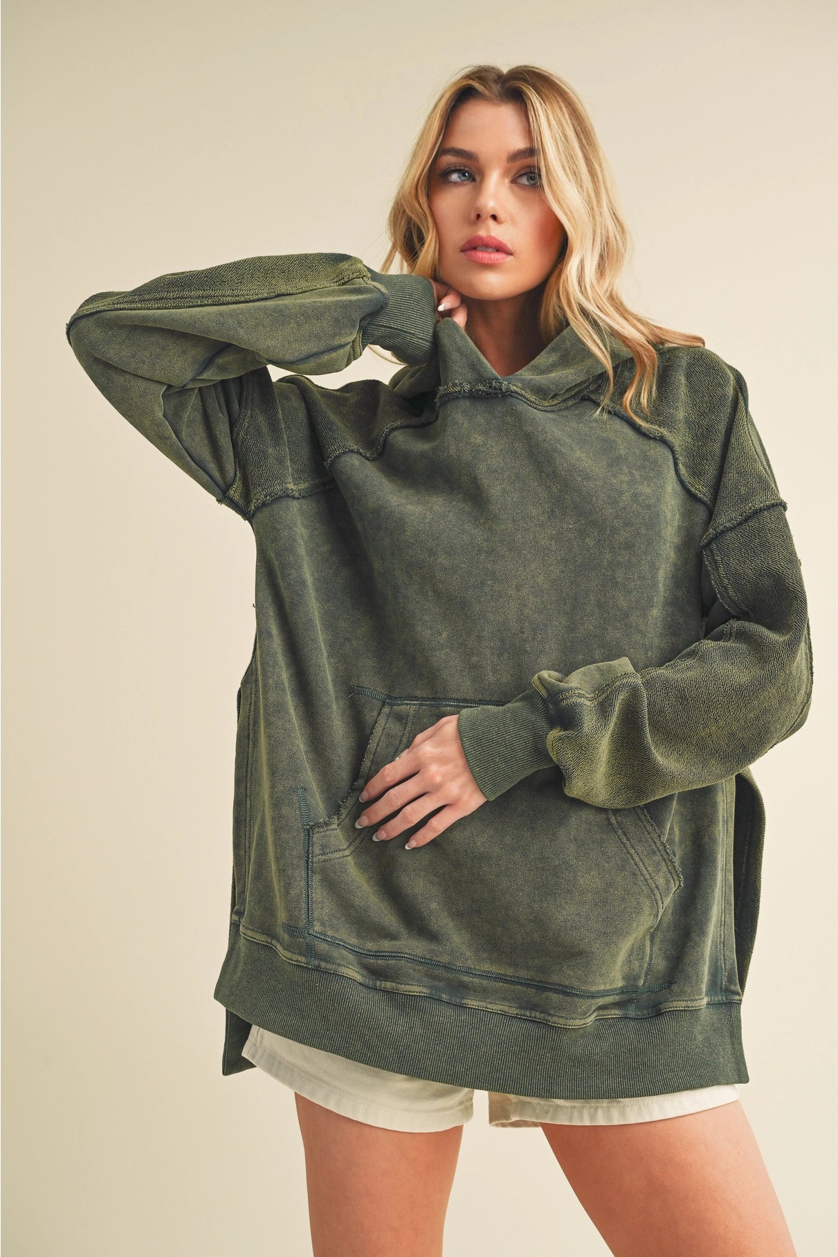 Dark Green Hooded Pullover Sweatshirt