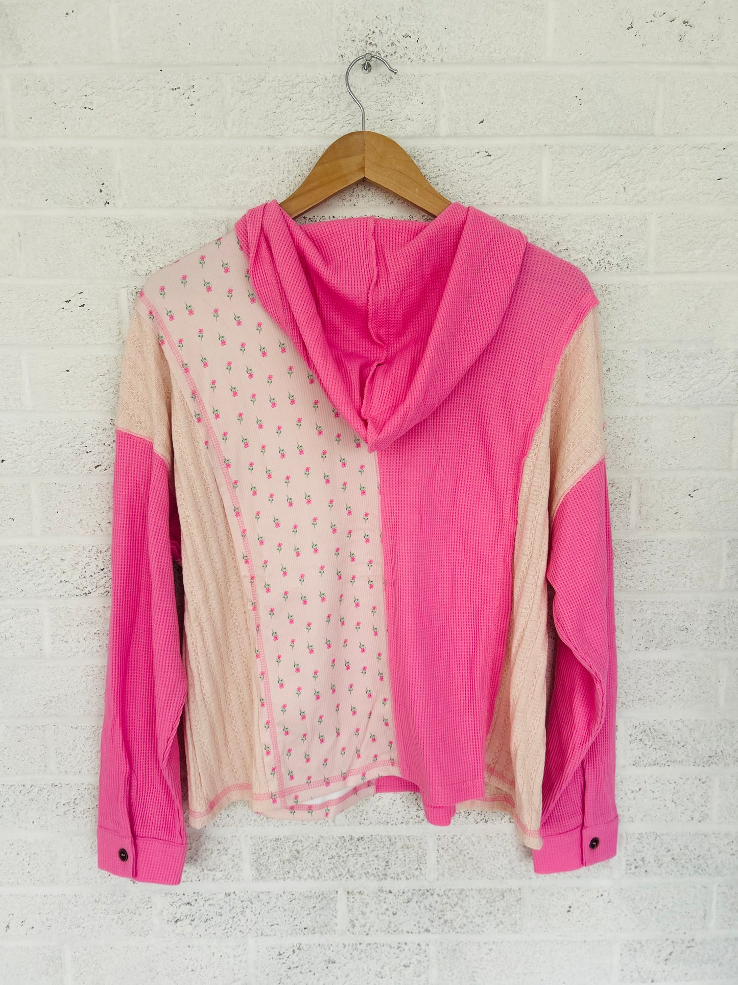 Pink Waffle-knit Patchwork Shirt