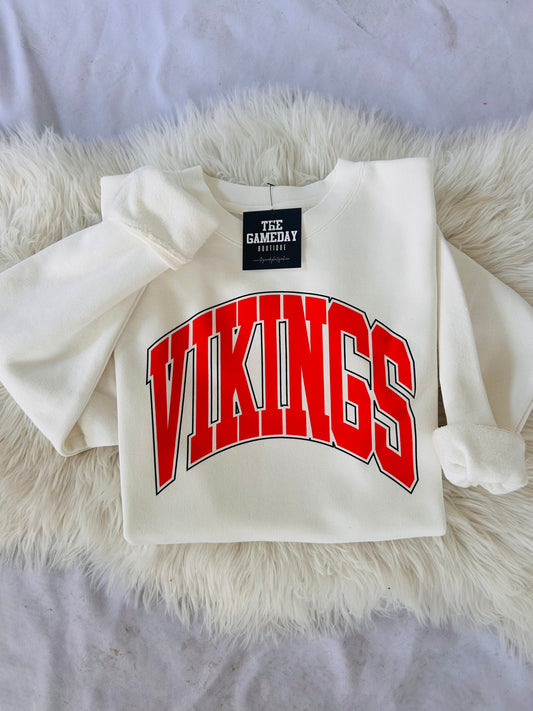 Vikings Arch Vintage Adult Sweatshirt White