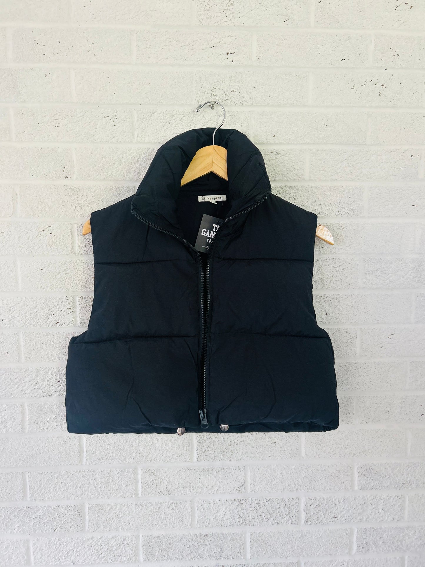 Black Cropped Puffer Vest