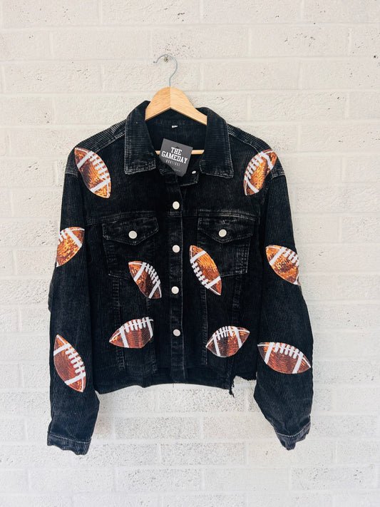 Distressed Corded Football Jacket