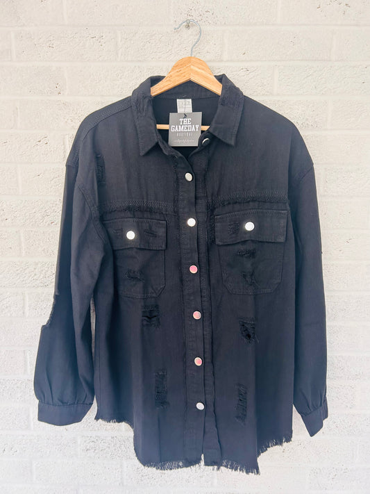 Distressed Denim Jacket Black