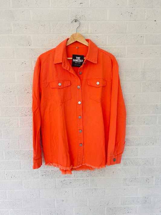 Distressed Denim Jacket Orange/Salmon