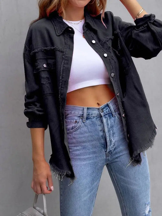 Distressed Denim Jacket Black