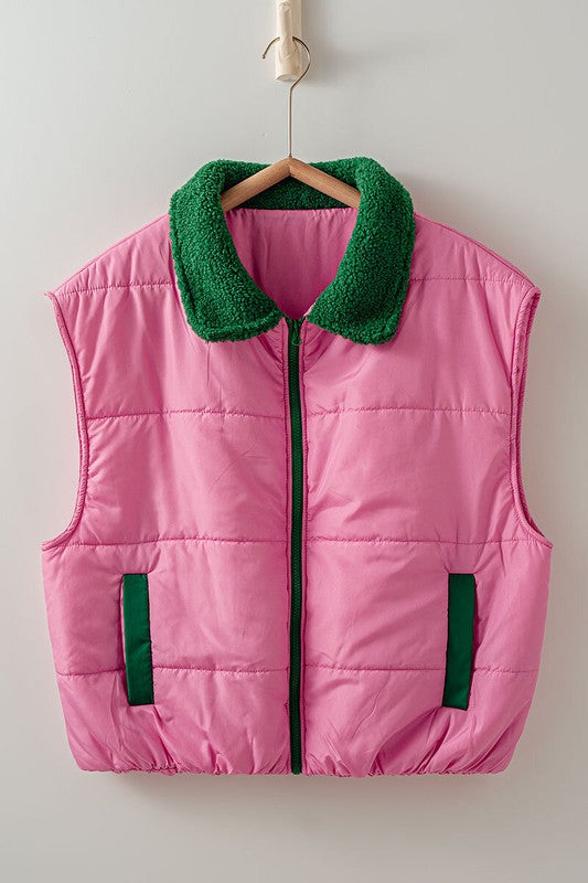Pink and Green Puffer Vest
