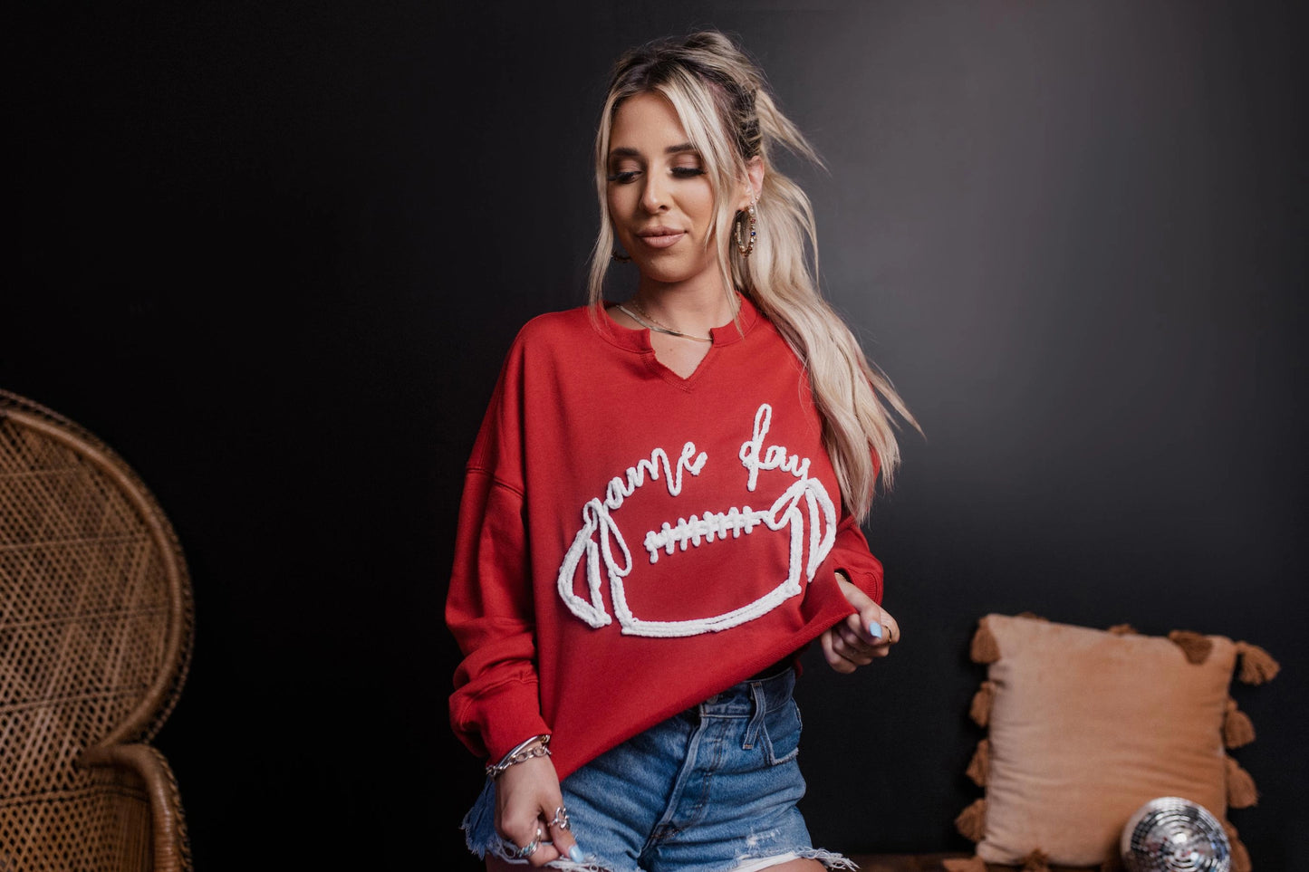 Game Day Yarn Crop Sweatshirt