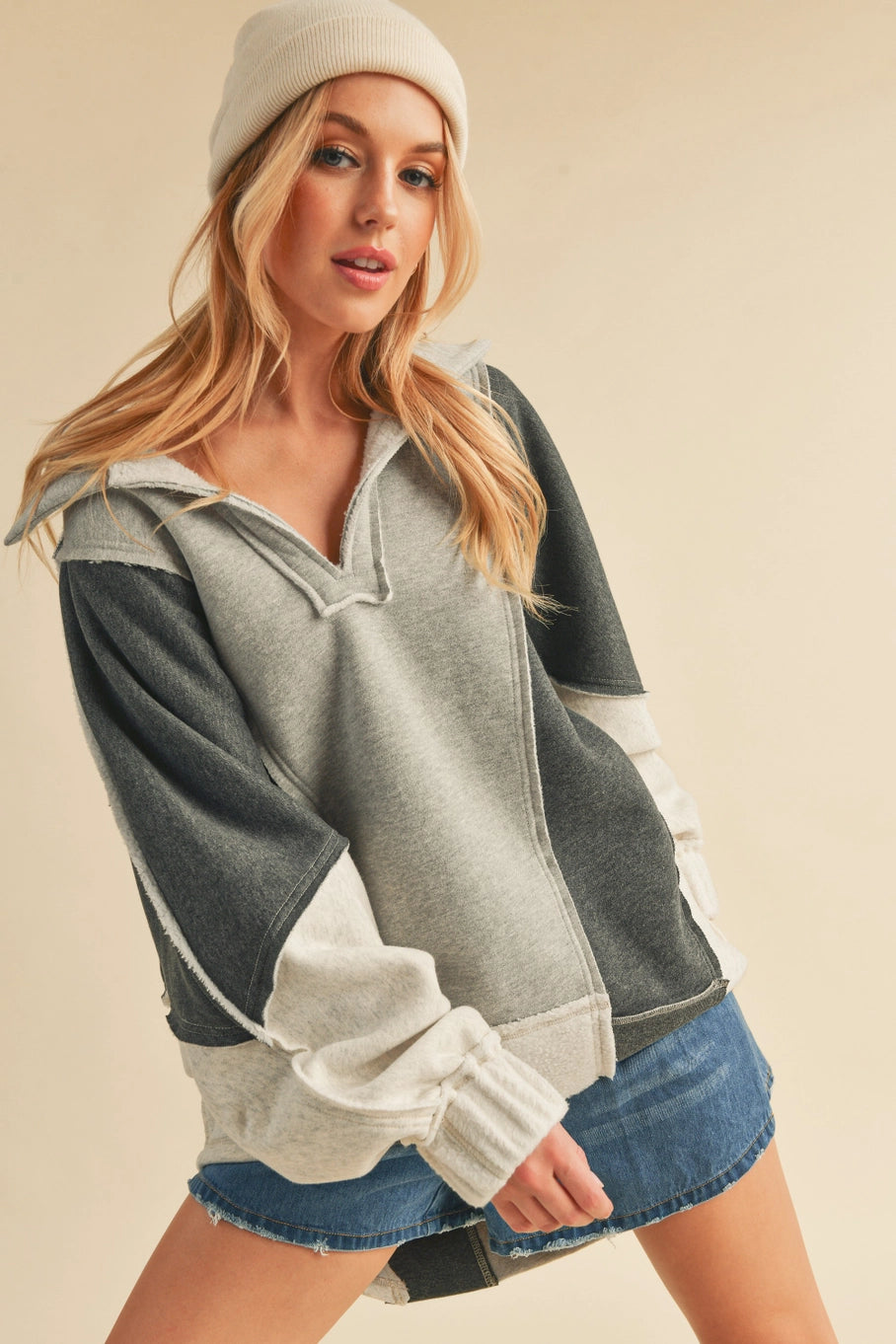 Oversized Grey Colorblock Sweatshirt