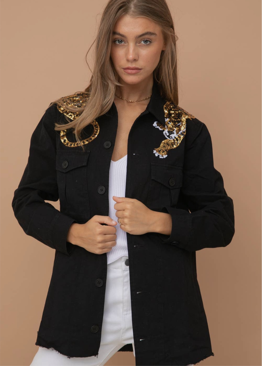 Sequins Tiger Cargo Shacket